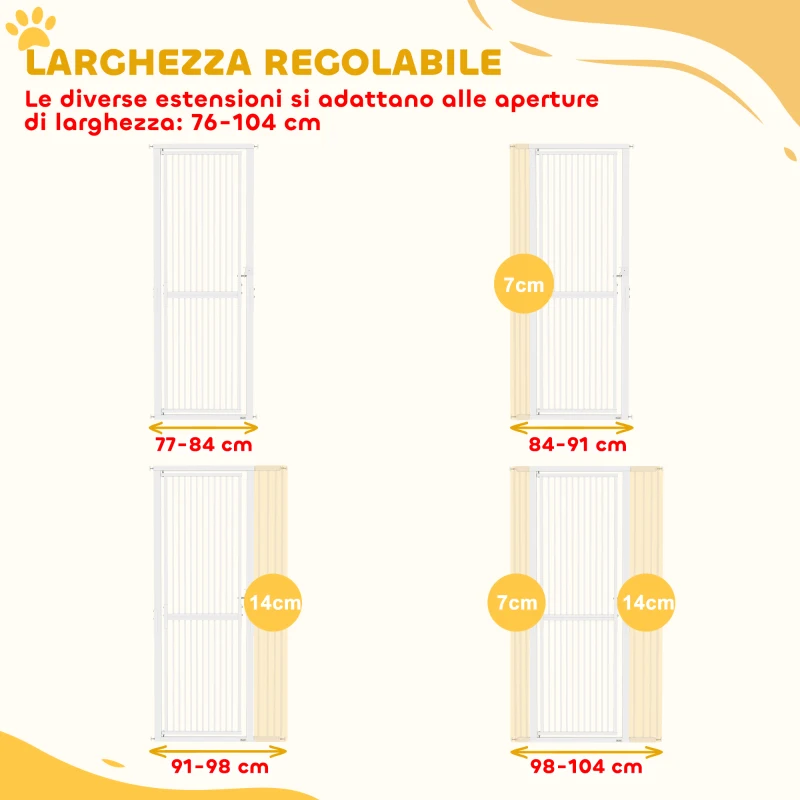 PawHut Cancellino per Cani e Gatti Alto 180 cm, Estensibile da 76-104 cm e Montaggio a Pressione, Bianco