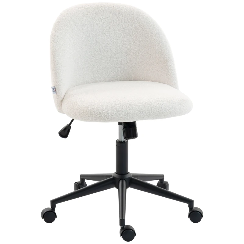HOMCOM Teddy Fleece Office Chair with Wheels - Cream White