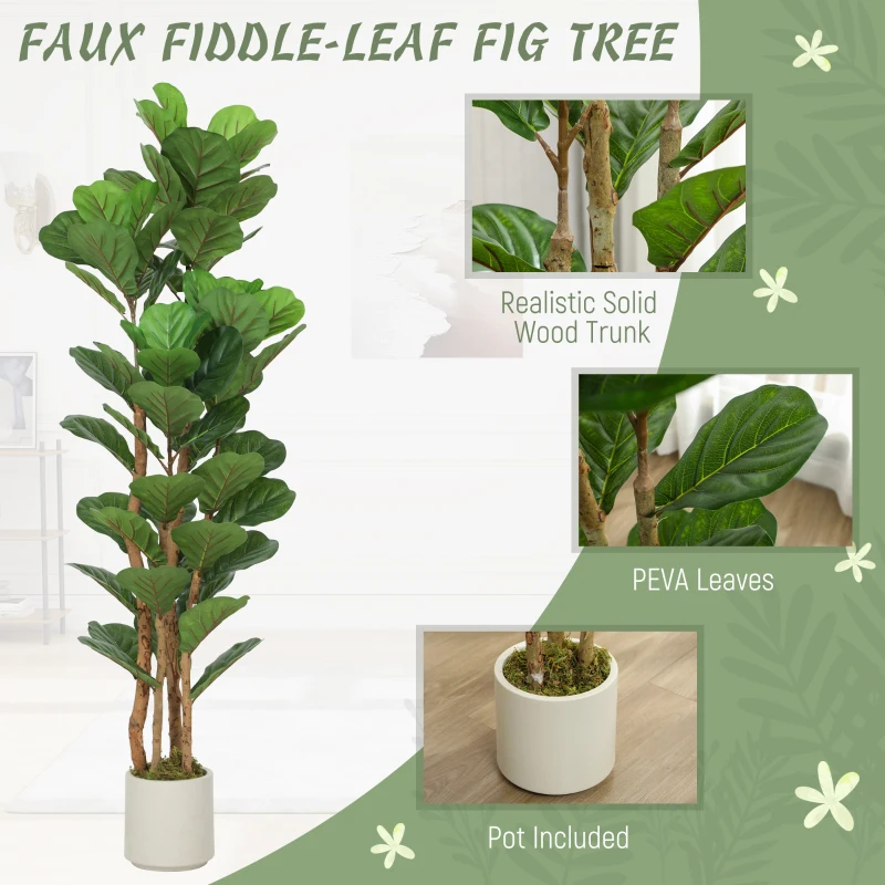 HOMCOM 150cm Artificial Fiddle Leaf Fig Tree - Green