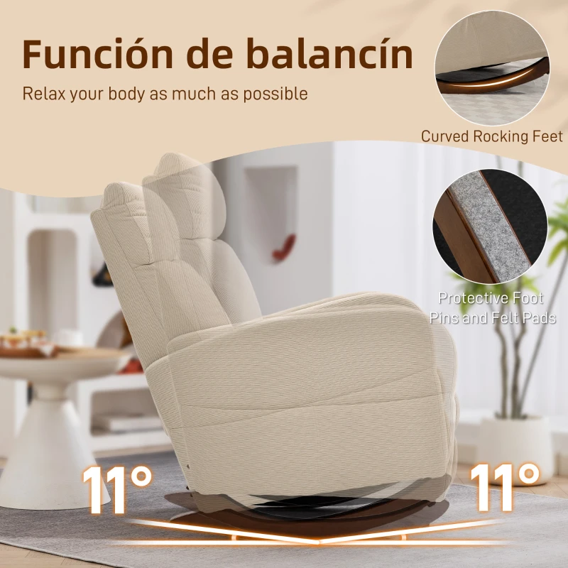 HOMCOM Silla Mecedora de Pana con Respaldo Alto Patas de Madera de Caucho Bolsillos Reposabrazos Estilo Moderno Beige