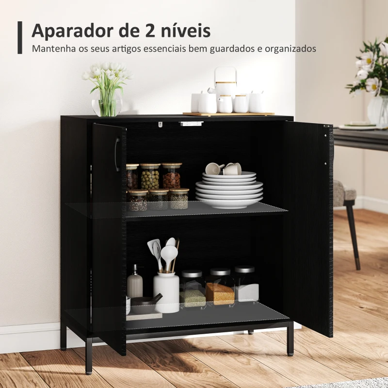 HOMCOM Aparador para Sala de Estar Moderno com Prateleira Ajustável e Base Elevada 80x40x90 cm Preto