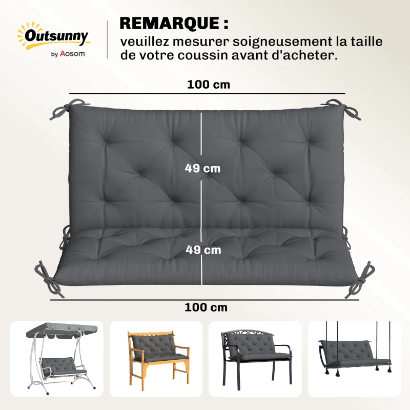 Outsunny Coussin de banc matelas assise dossier pour banc de jardin coussin balancelle canapé 3 places grand confort 100 x 98 x 8 cm gris
