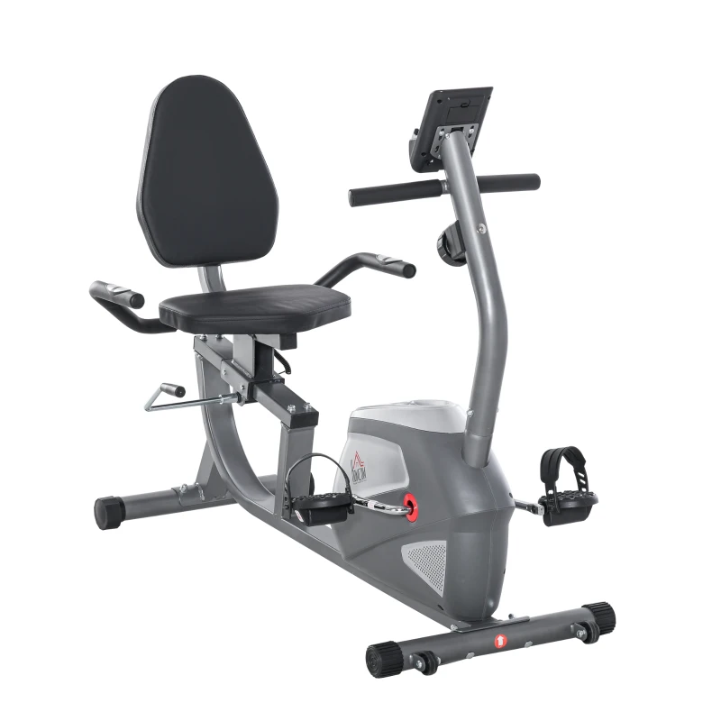 HOMCOM Liegeergometer mit LCD-Anzeige 8 stufig einstellbarem Magnetwiderstand Liegeheimtrainer mit Herzfrequenzsensoren, verstellbarer Rückenlehne, Nutzergewicht bis 110 kg für zu Hause Gym