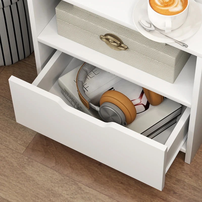 HOMCOM Mesita de Noche Mesilla de Noche Moderna con Cajón y Estantes de Almacenamiento para Salón Dormitorio 45x35x73cm Blanco