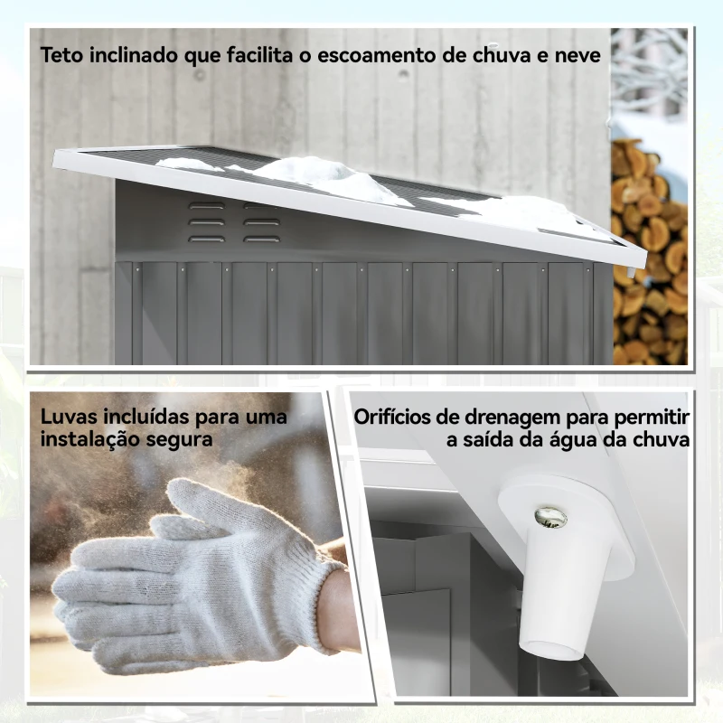Outsunny Abrigo de Jardim Exterior 2,55 m² 221x133x190 cm com Janela Porta com Fechadura e Ventilações Cinzento Escuro