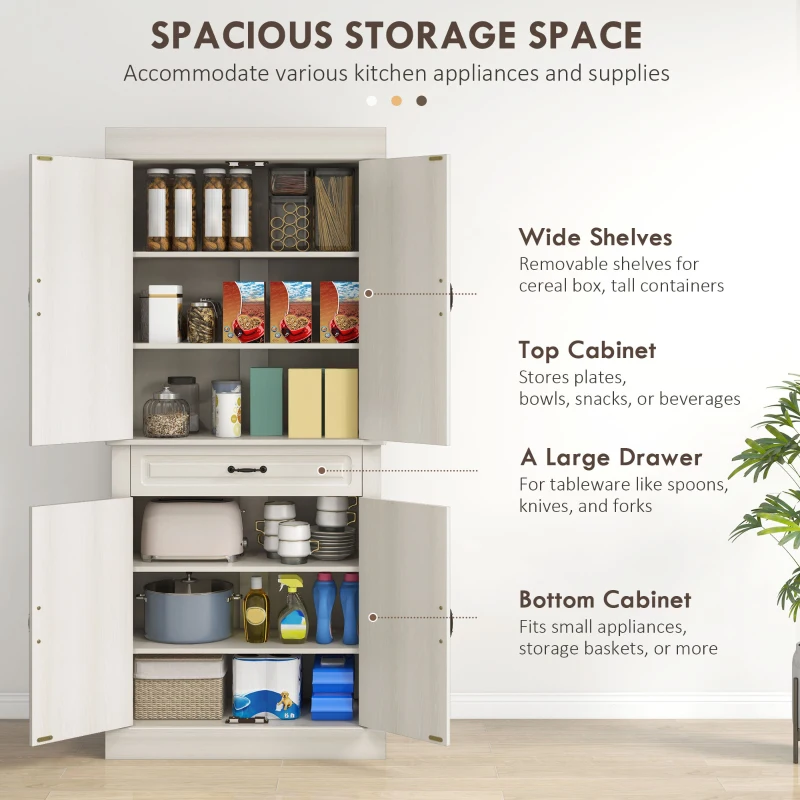 HOMCOM Tall Kitchen Cupboard, Kitchen Pantry Cabinet with Drawer, Shelves, White