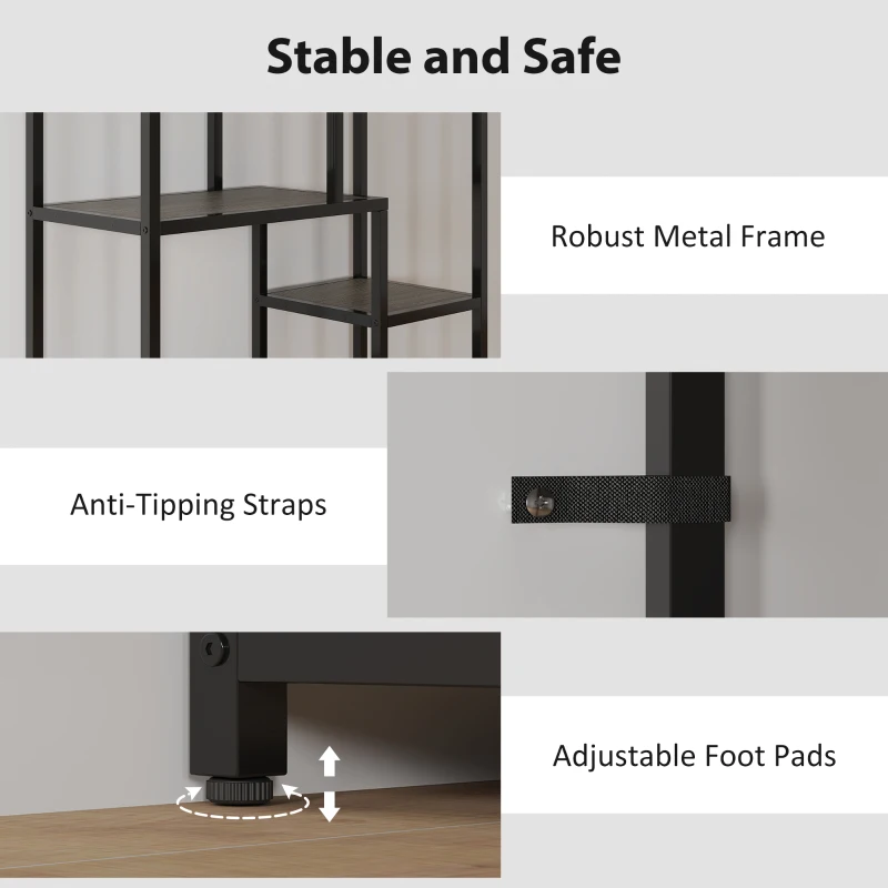 HOMCOM Seven-Tier Geometric Bookcase - Grey/Black