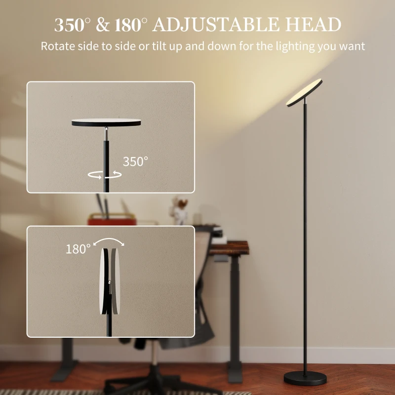 HOMCOM RGB Uplighter Floor Lamp, Tall Dimmable Standing Lamp with Remote & Touch Control, 350° Rotatable Head for Living Room Bedroom, 2700K-6000K Colour Temperatures, Black