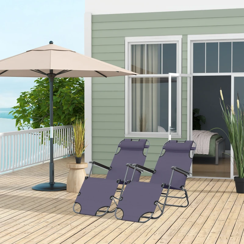Outsunny Lot de 2 Chaises Longue Pliable Bain de Soleil fauteuil relax jardin transat Relaxation Dossier inclinable Repose-Pied