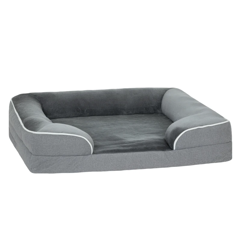 PawHut Dog Sofa Bed, Washable Pet Bed with Removable Cover and Non-Slip Bottom for Cats and Small Dogs, Grey