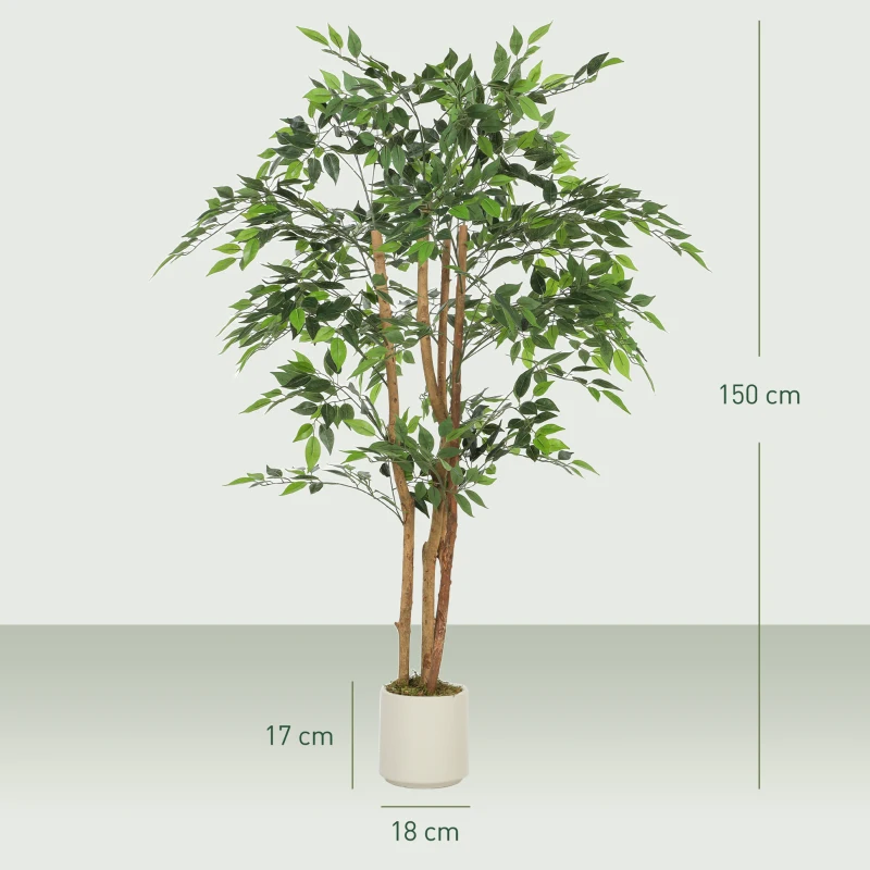 HOMCOM Künstlicher Ficus 150 cm Künstliche Pflanze mit 1116 Blättern und Topf Dekorative Zimmerpflanze Grün