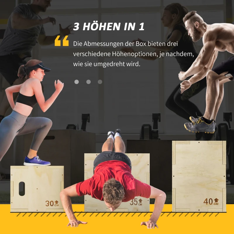 HOMCOM 3-in-1 Plyo Box Holz Plyometrische Sprungbox mit 3 Sprunghöhen Griffen 40,5 x 35,5 x 30,5cm Naturholz
