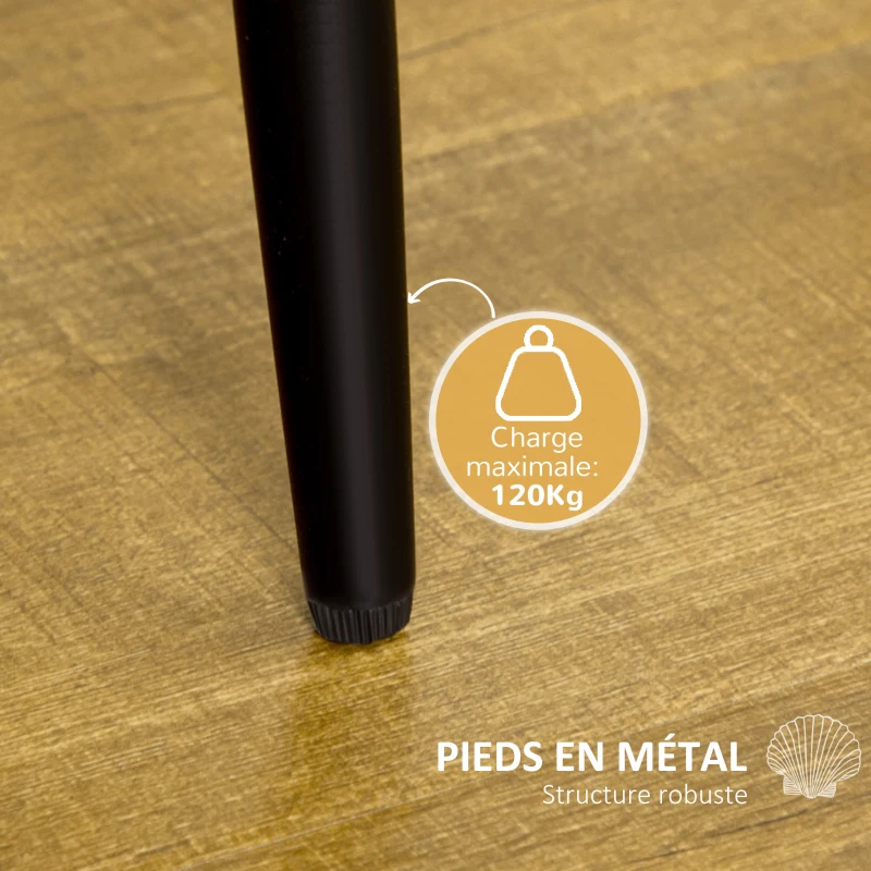 HOMCOM Lot de 2 chaises Velours Crème Pieds métal Noir dim. 52L x 54l x 79H cm