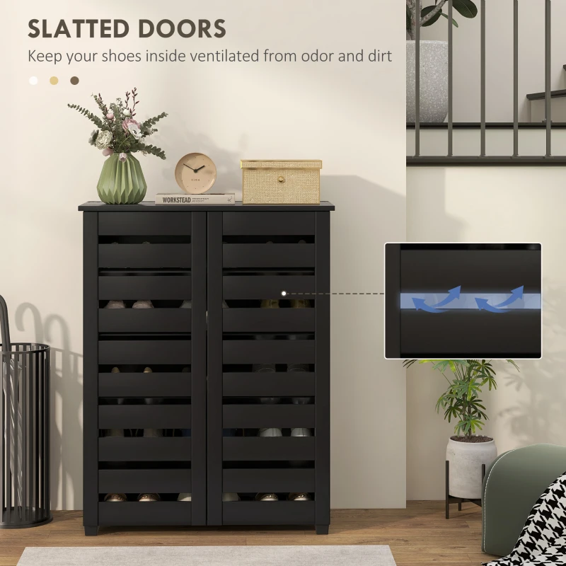 HOMCOM Narrow Shoe Cabinet for Entryway, 5-Tier Slim Shoe Storage Cabinet with 2 Slatted Doors and Adjustable Shelves