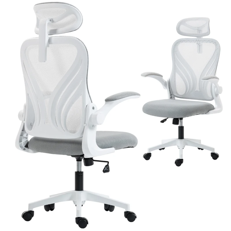 HOMCOM Ergonomic Office Chair with Foldable Backrest, 2D Headrest - Light Grey