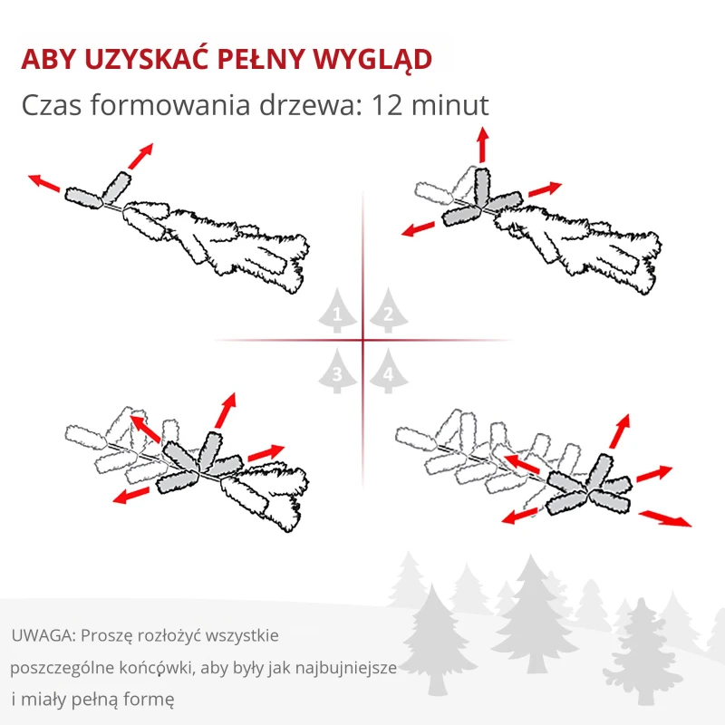 HOMCOM Sztuczna choinka, 180 cm z 2380 czubkami, metalowy stojak, Zielony