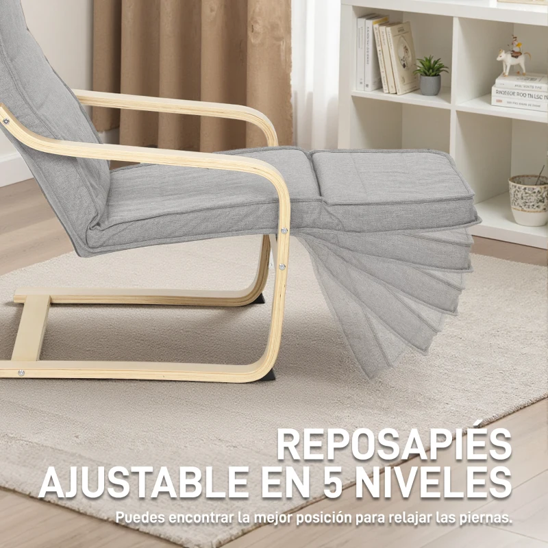 HOMCOM Sillón de Salón con Reposapiés Ajustable Butaca Tapizada en Lino Sintético para Oficina Dormitorio 66,5x94x100cm Gris