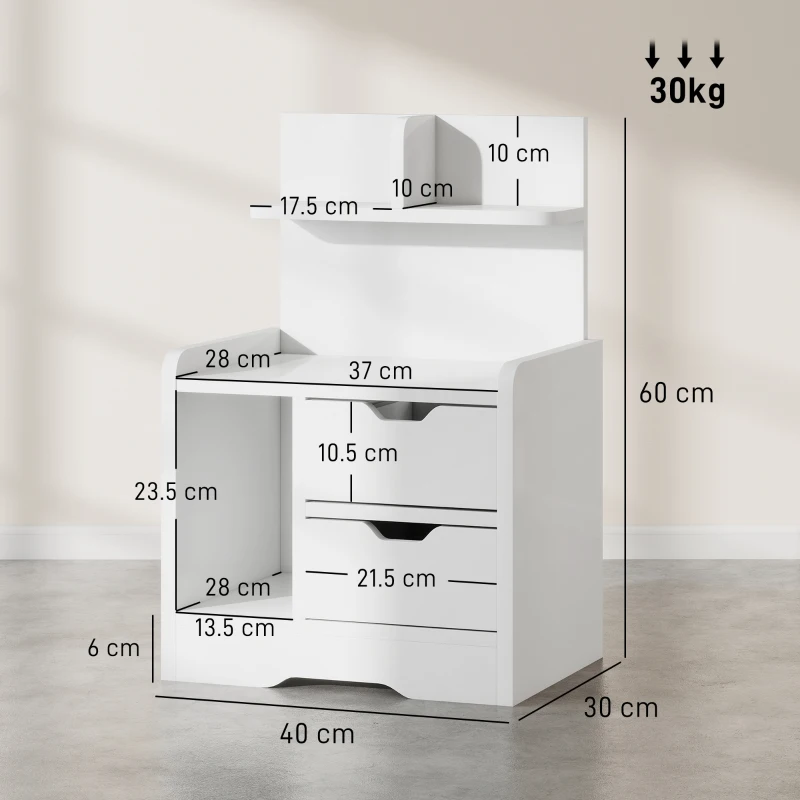 HOMCOM Bedside Table with 2 Drawers and Open Shelves - High Gloss White
