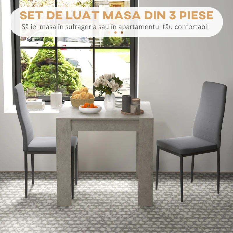 HOMCOM Set da Pranzo 3 Pezzi con Tavolo da Cucina 80x80x76 cm e 2 Sedie Moderne 41x50x97 cm, Grigio