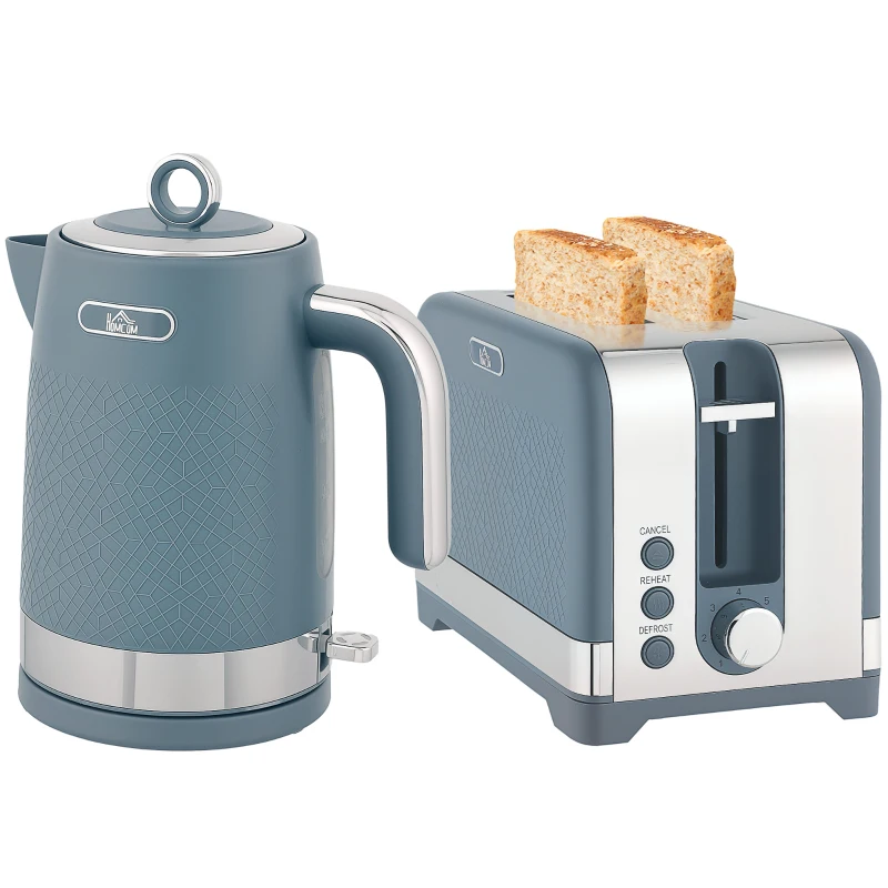 HOMCOM Sleek Textured Kettle and Toaster Set - Blue