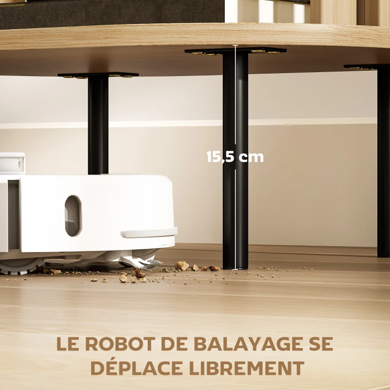 HOMCOM Table d'appoint ovale bout de canapé rangement ouvert pieds en acier design à lattes 50x39x50cm effet bois naturel