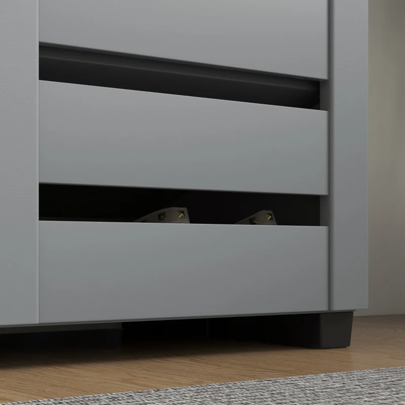 HOMCOM Narrow Shoe Cabinet for Entryway, 5-Tier Slim Shoe Storage Cabinet with 2 Slatted Doors and Adjustable Shelves Grey