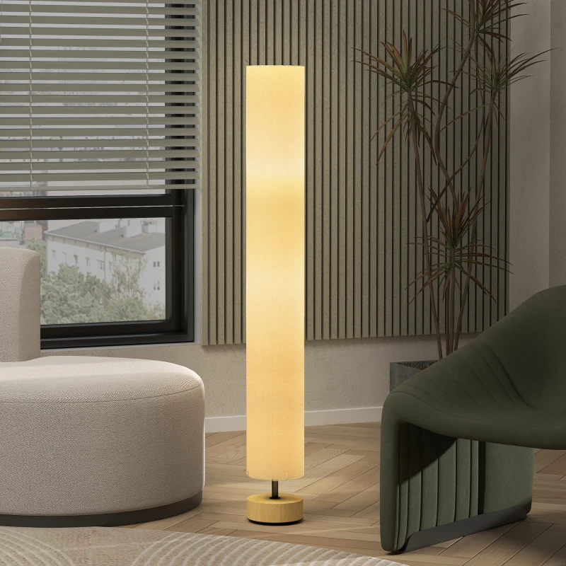 HOMCOM Lampadaire sur pied de salon avec abat-jour en lin, interrupteur à pied, 2 x douille E27, 120 cm, beige