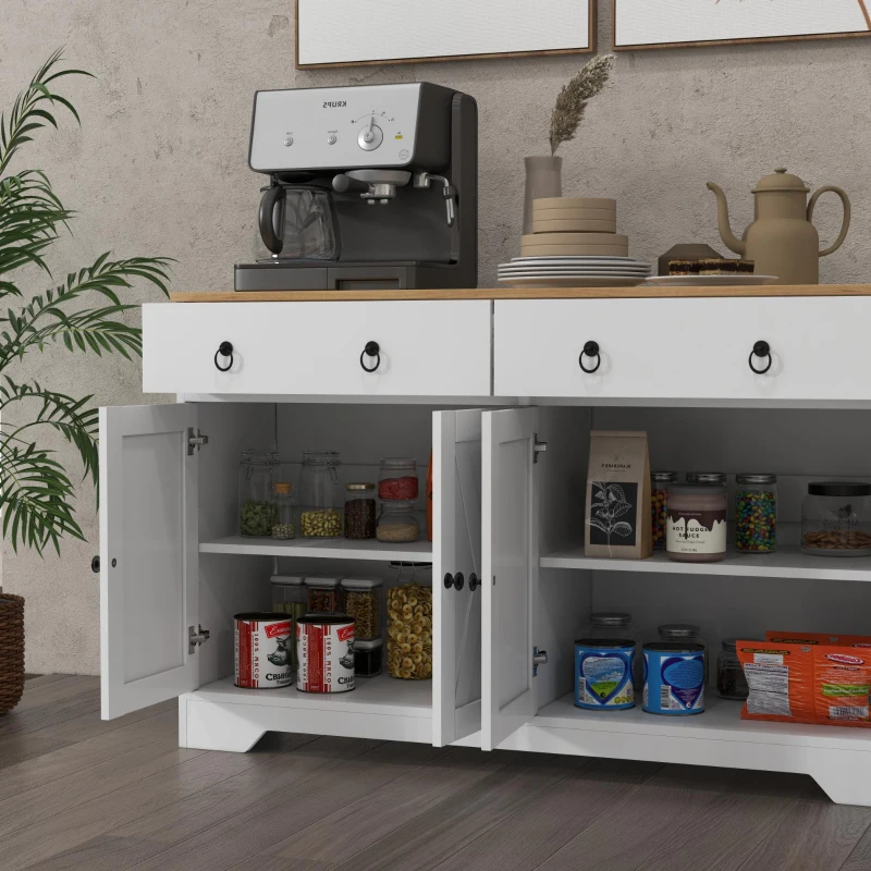 HOMCOM Mueble de Almacenamiento Buffet armario de cocina estilo rural 2 cajones y 2 armarios estantes a alturas ajustables Blanco