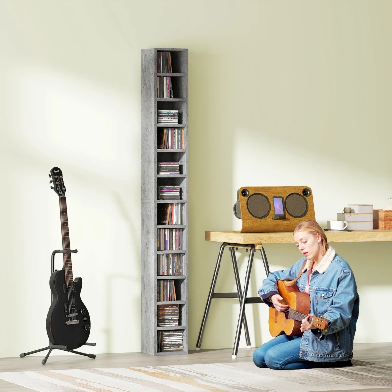 HOMCOM 204 CD Tall Narrow Media Storage Tower - Cement Grey