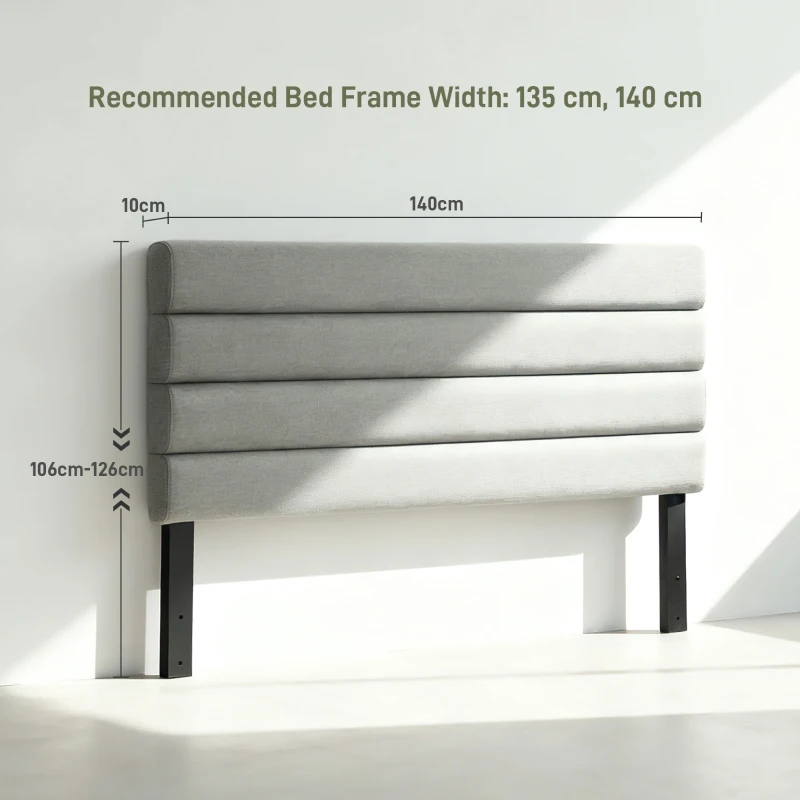 HOMCOM Cabecero de Cama 140 cm Tapizado en Lino Altura Ajustable de 3 Niveles 106/116/126 cm Montado a la Pared Gris