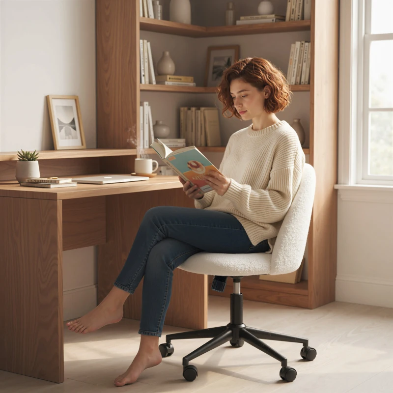 HOMCOM Teddy Fleece Office Chair with Wheels - Cream White