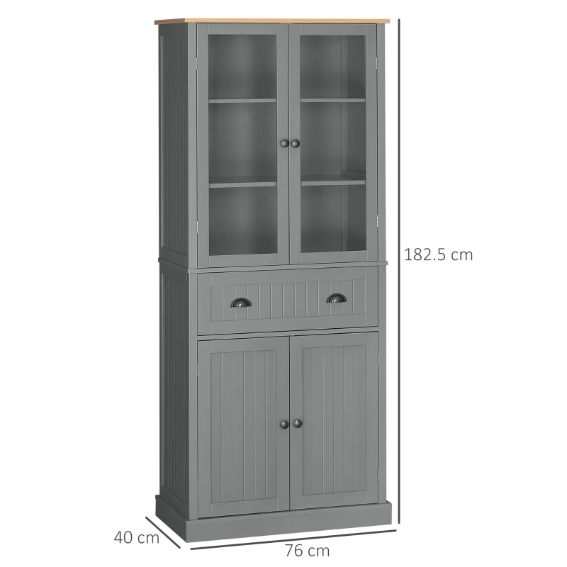 HOMCOM 180cm Tall Kitchen Pantry Cupboard, Freestanding Storage Cabinet with 5 Tier, Adjustable Shelves,  Drawer, Grey