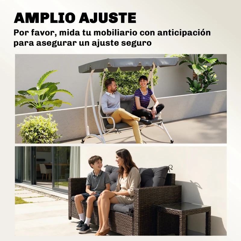 Outsunny Cojín para Banco con Respaldo 100x98x8 cm Colchón de Banco de 2 Plazas con 6 Cordones de Fijación para Jardín Terraza Balcón Exterior Gris