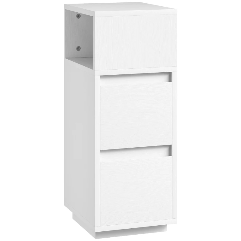 HOMCOM Slim Bedside Table, Narrow Bedside Cabinet with Open Shelf and 2 Drawers for Bedroom, Living Room, White