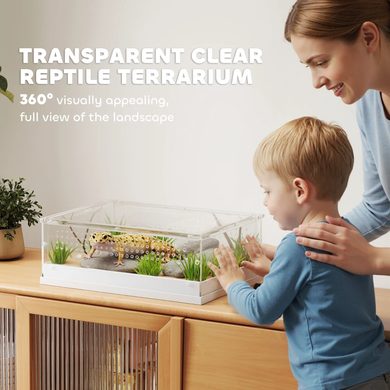 PawHut Acrylic Reptile Terrarium with Top Sliding Door, Vents,  for Snake, Frog, Spider, Gecko, Tarantula, 40 x 30 x 15 cm