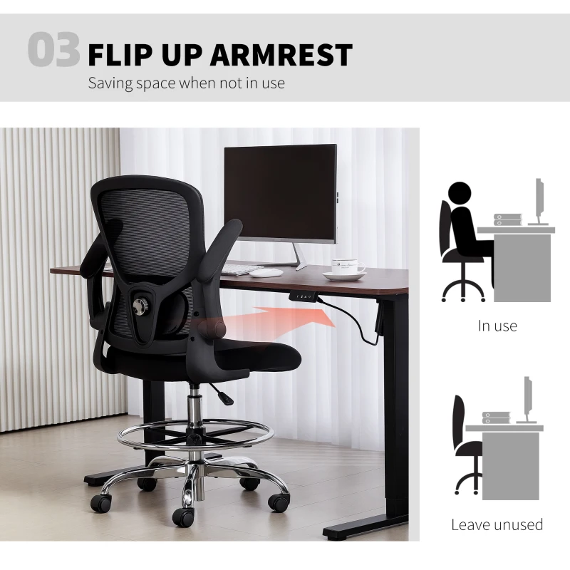 HOMCOM Draughtsman Chair, with Adjustable Lumbar - Black