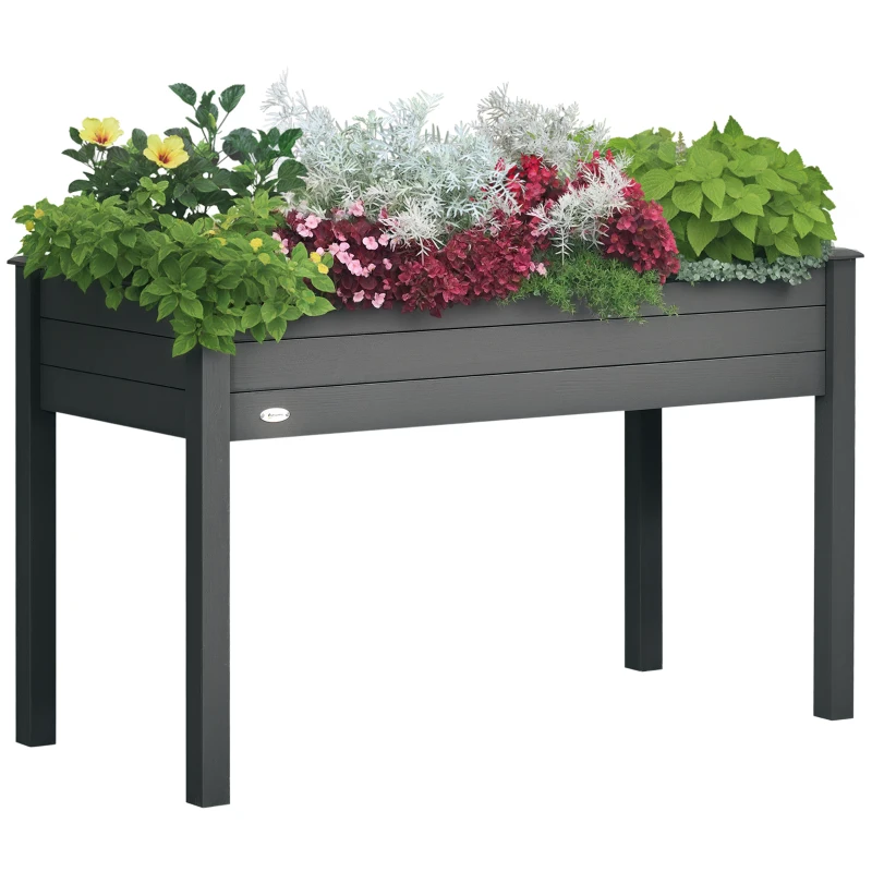 Outsunny Huerto Urbano Elevado de Madera 122,5x56,5x76 cm con Tela no Tejida para Cultivos Plantas Flores Gris Oscuro