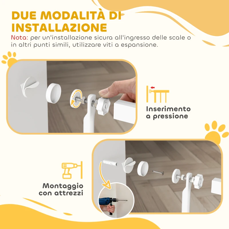 PawHut Cancellino per Cani e Gatti Alto 180 cm, Estensibile da 76-104 cm e Montaggio a Pressione, Bianco