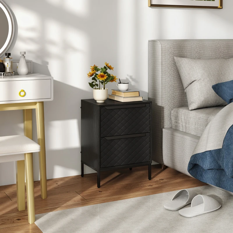 HOMCOM Chest of Drawers, Dresser with 2 Fabric Drawers and Aluminium Handles - Black