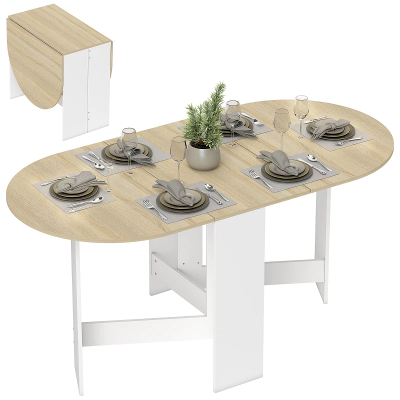 HOMCOM Mesa de Cocina Plegable con Alas Abatibles Mesa de Cocina Plegable de Forma Ovalada Estilo Moderno 163x80x75 cm Natural