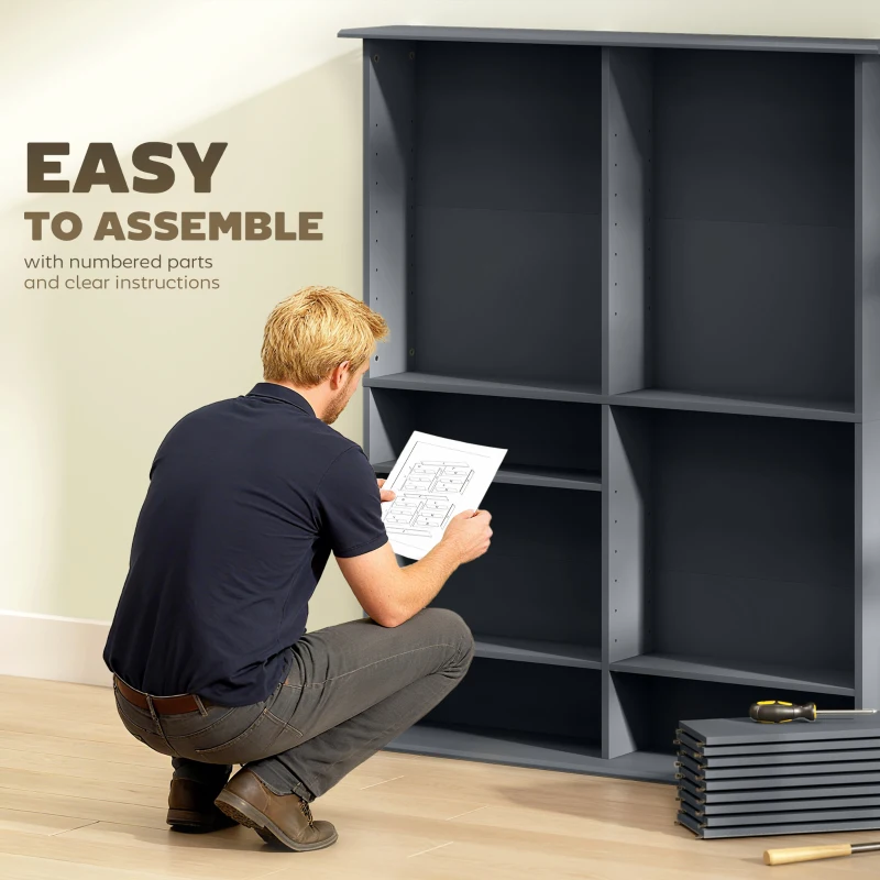 HOMCOM 16-Compartment Media Shelf - Grey