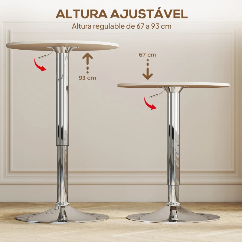 HOMCOM Mesa de Bar com Altura Ajustável Giratória 360° com Base Redonda Mesa Alta Moderna para Cozinha Ø60x67-93 cm Madeira