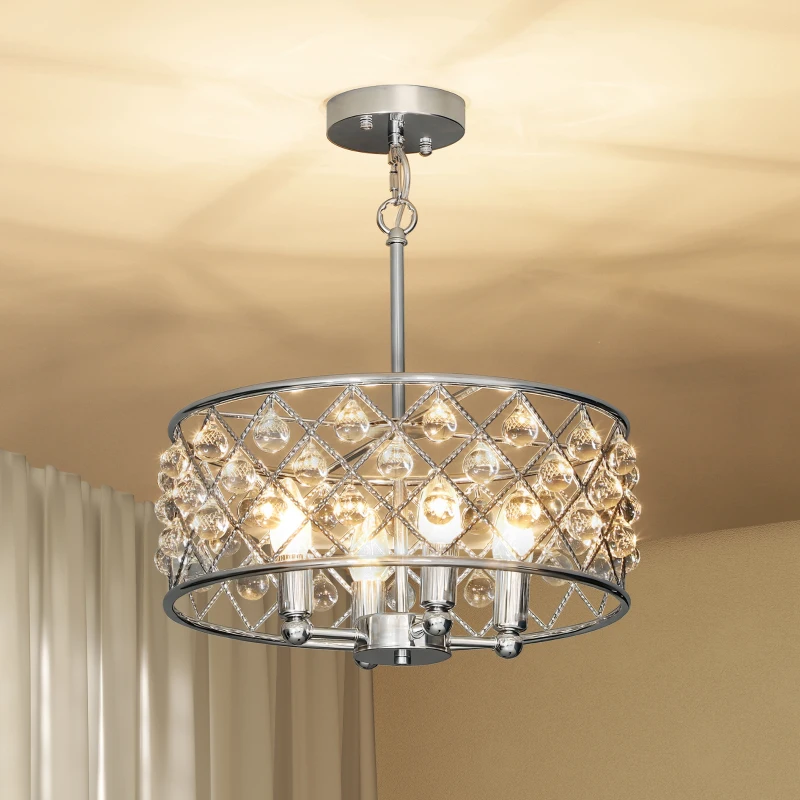 HOMCOM 51 Crystallite Four-Bulb Chandelier - Silver-Tone