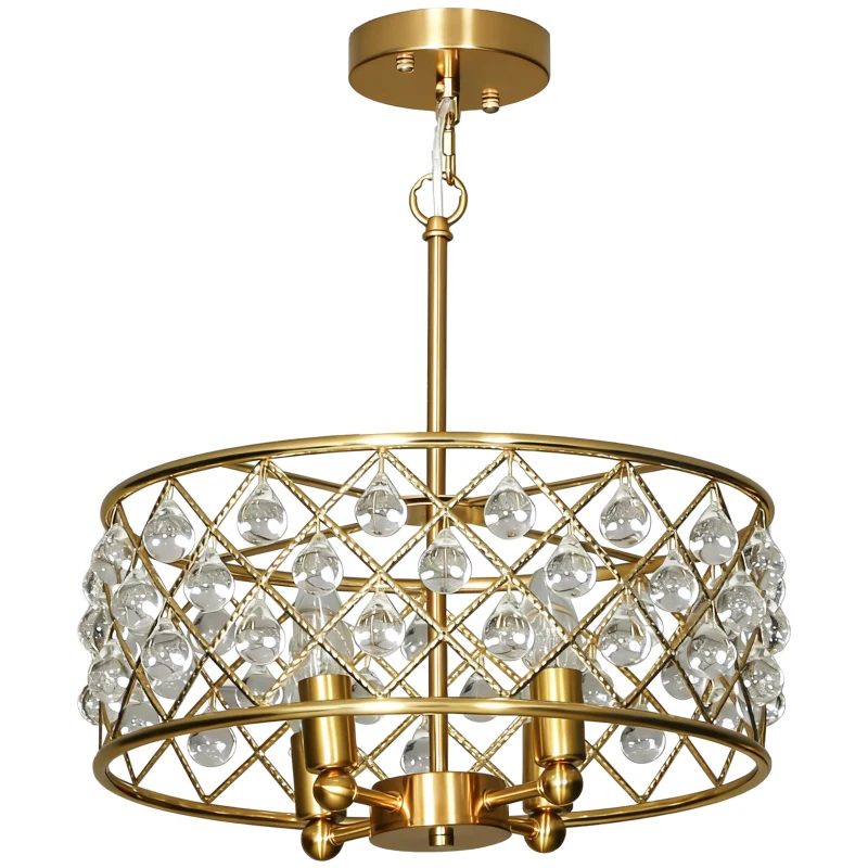 HOMCOM 51 Crystallite Four-Bulb Chandelier - Gold-Tone