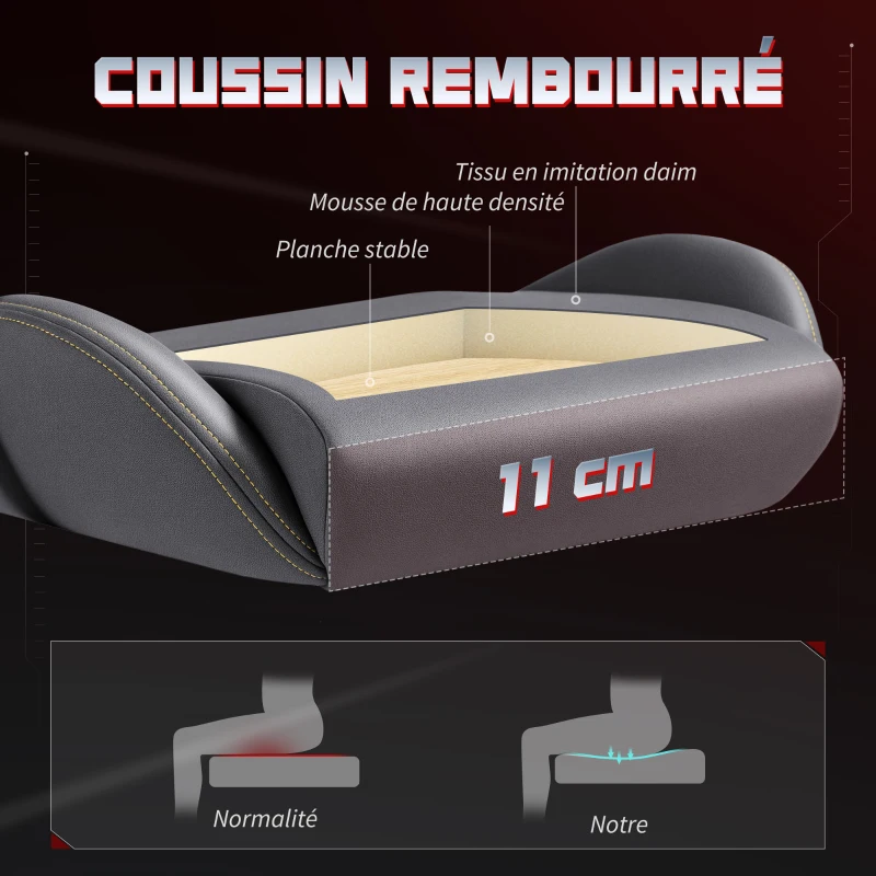 HOMCOM Chaise gaming ergonomique, fauteuil gamer avec accoudoirs 3D, dossier inclinable, hauteur réglable, 72x76x132cm, gris