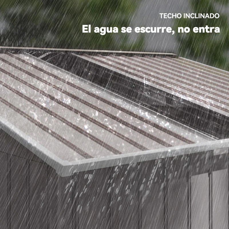 Outsunny Cobertizo de Jardín 4,9 m² 277x195x192 cm con 2 Puertas Correderas Techo de Fibra de Vidrio y 4 Ventanas Gris Claro