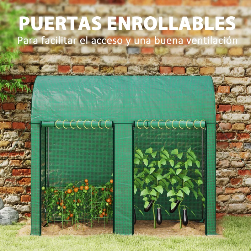 Outsunny Invernadero de Exterior con 2 Puertas Enrollables con Cremallera Marco de Acero y Cubierta de PE 200x100x178 cm Verde