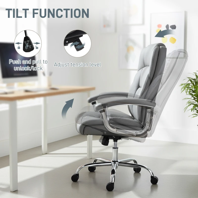 HOMCOM Big and Tall Office Chair 180kg with Spring Cushion, PU Leather - Grey
