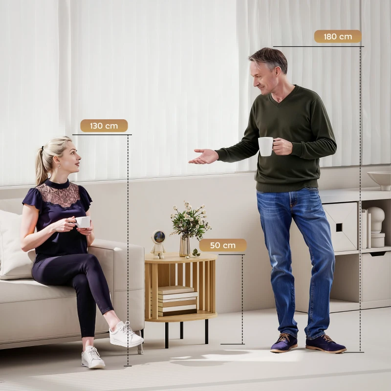 HOMCOM Table d'appoint ovale bout de canapé rangement ouvert pieds en acier design à lattes 50x39x50cm effet bois naturel