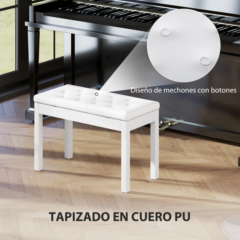 HOMCOM Taburete de Piano Banco de Teclado con Espacio de Almacenamiento Bajo del Asiento de Cuero Sintético 76x36x50 cm Blanco